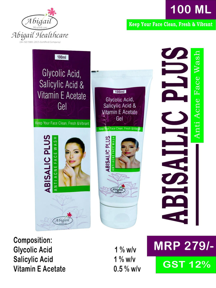 Abisalic Plus Glycolic acid 1%,  Salicylic acid 1%, Vitamin E Face Wash, 100 ML