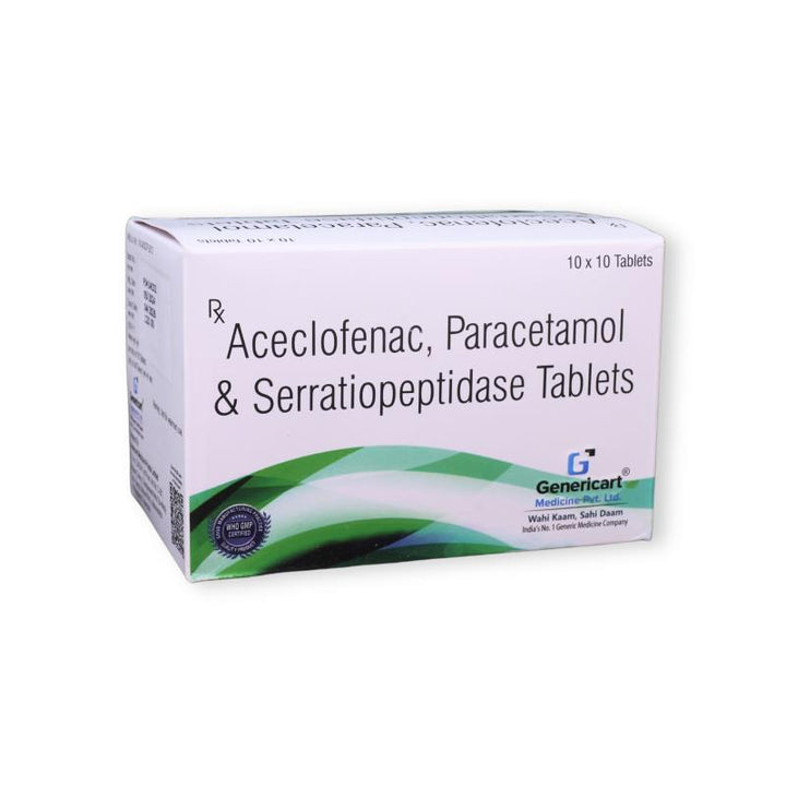 Aceclofenac 100mg, Paracetamol 325mg and Serratiopeptidase 15mg Tablets