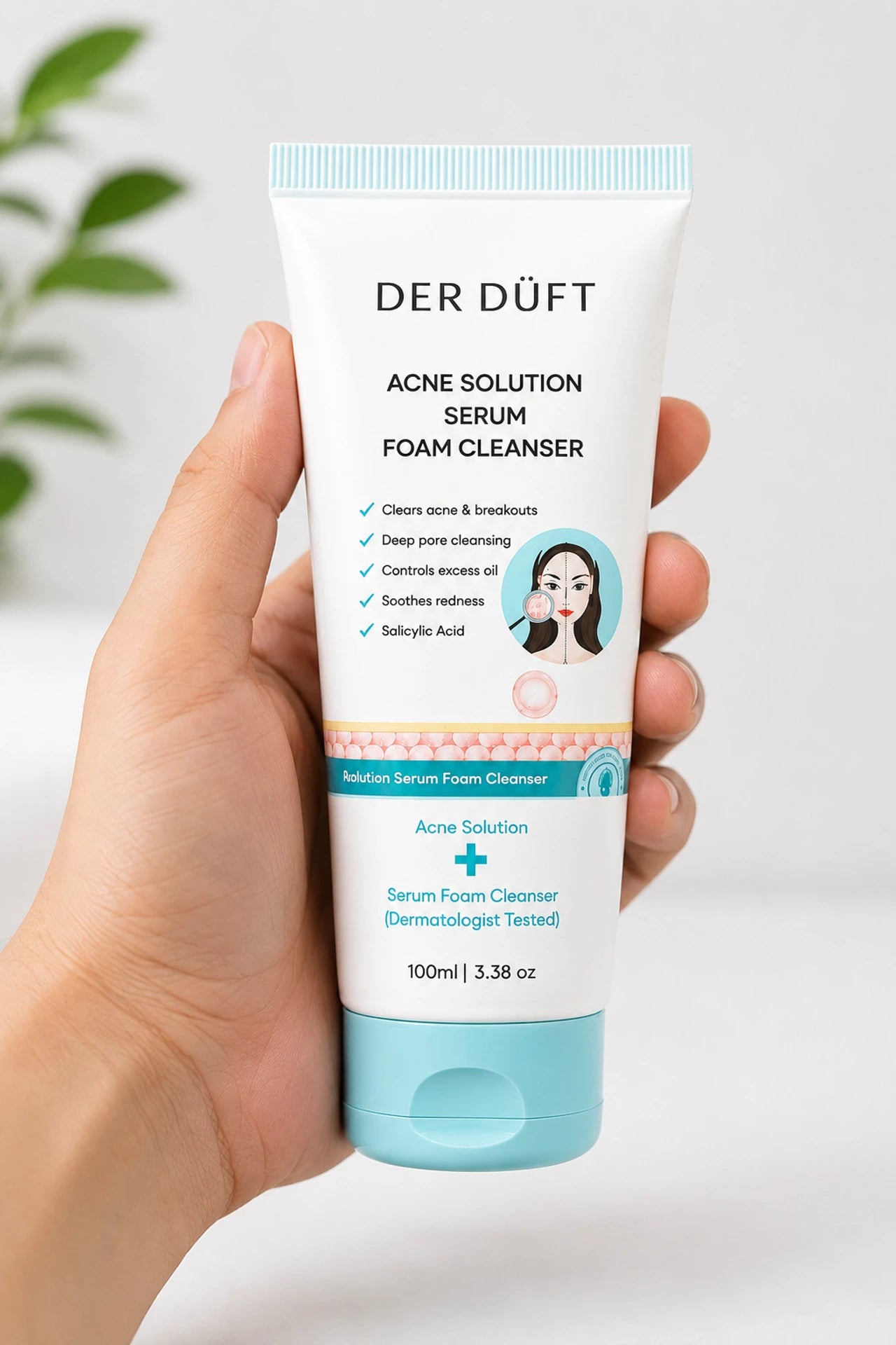 DER DUFT Acne Solution Serum Foam Cleanser | Clear Acne & Breakouts Face Wash | Germany Formulation | 100ml | For Men & Women
