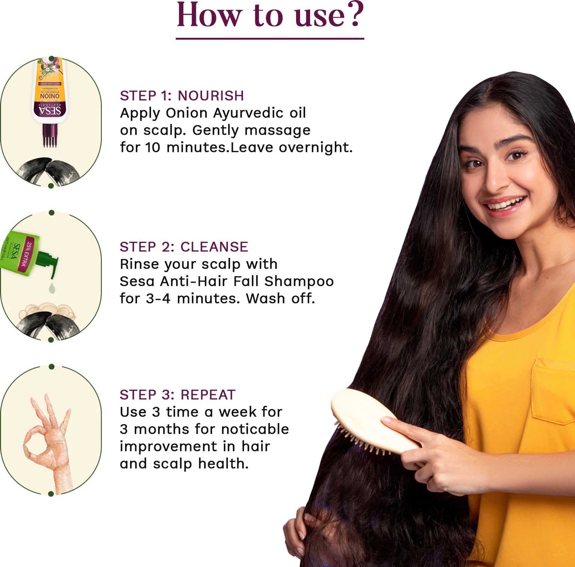 SESA Ayurvedic Onion Hair Oil for Hair Growth and Prevents Hairfall Hair Oil (100 ml) with FREE SESA Anti Hair Fall Shampoo