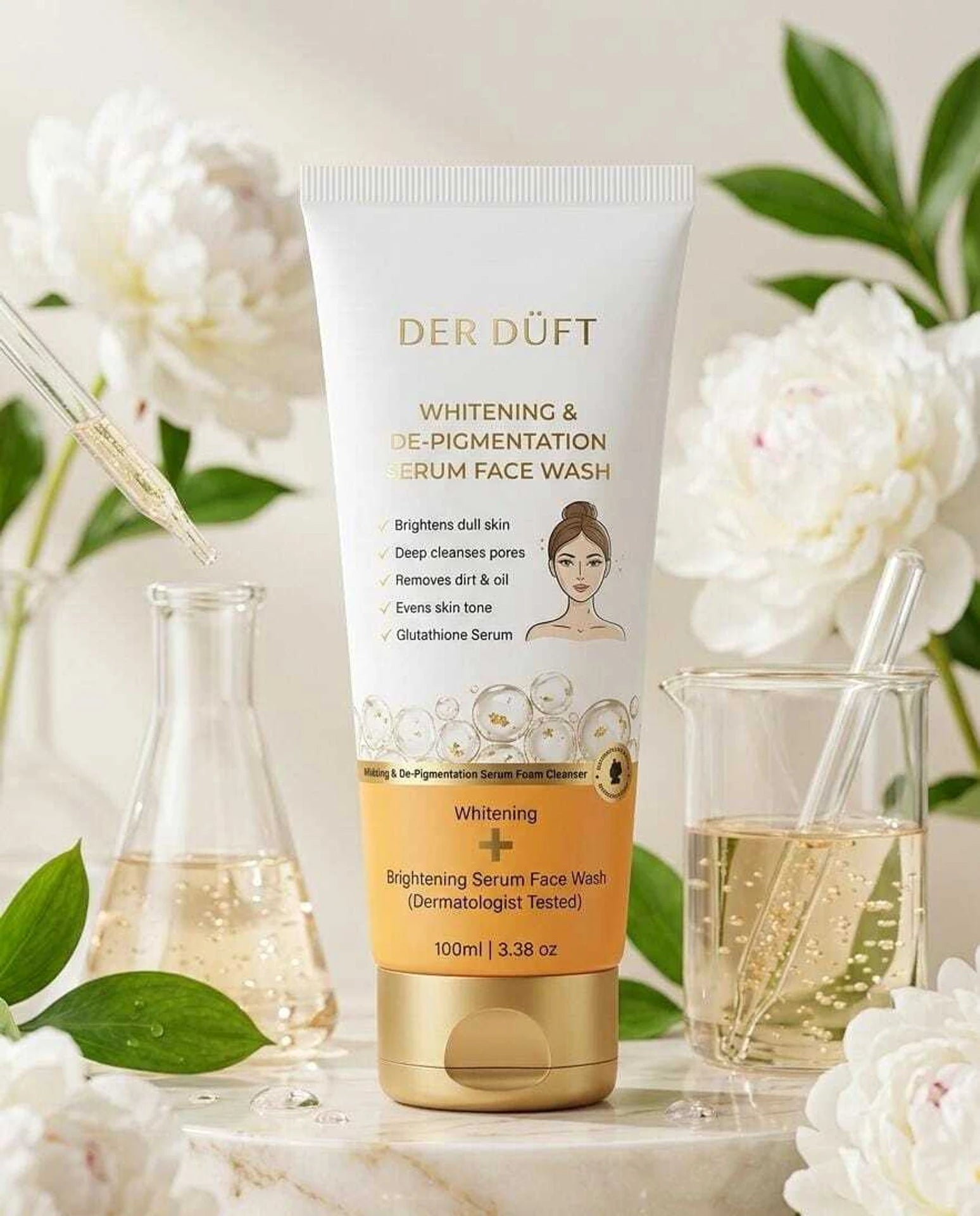 DER DUFT Whitening & De-Pigmentation Serum Face Wash | Glutathione | Brightening & Deep Cleansing | 100g | Germany Formulation