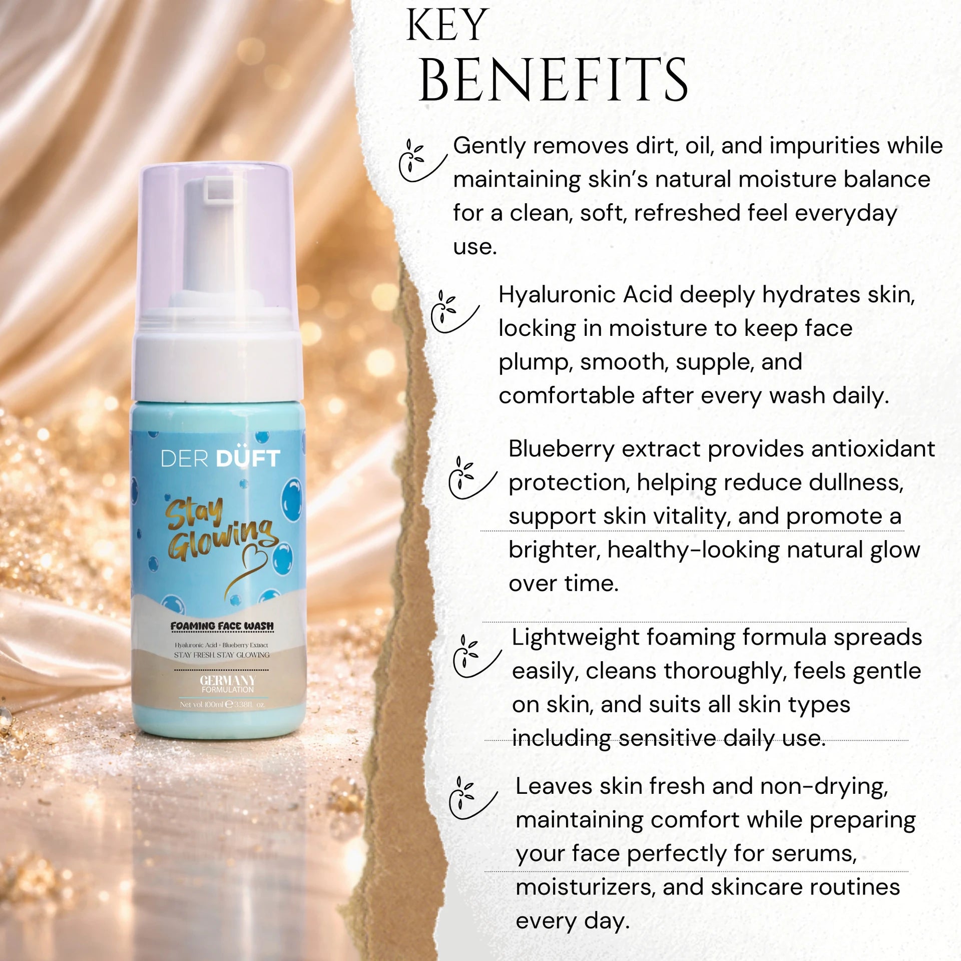 DER DUFT Stay Glowing Foaming Face Wash | Germany Formulation | Deep Cleansing & Skin Glow | 100ml | For Men & Women
