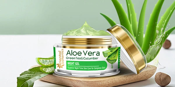 Oriental Botanics Aloe Vera, Green Tea & Cucumber Night Gel Cream, 50gm | Infused withAloe Vera, Green Tea & Cucumber | Replenishes & Hydrates Skin | No Parabens & Sulphates | Cruelty Free & Vegan