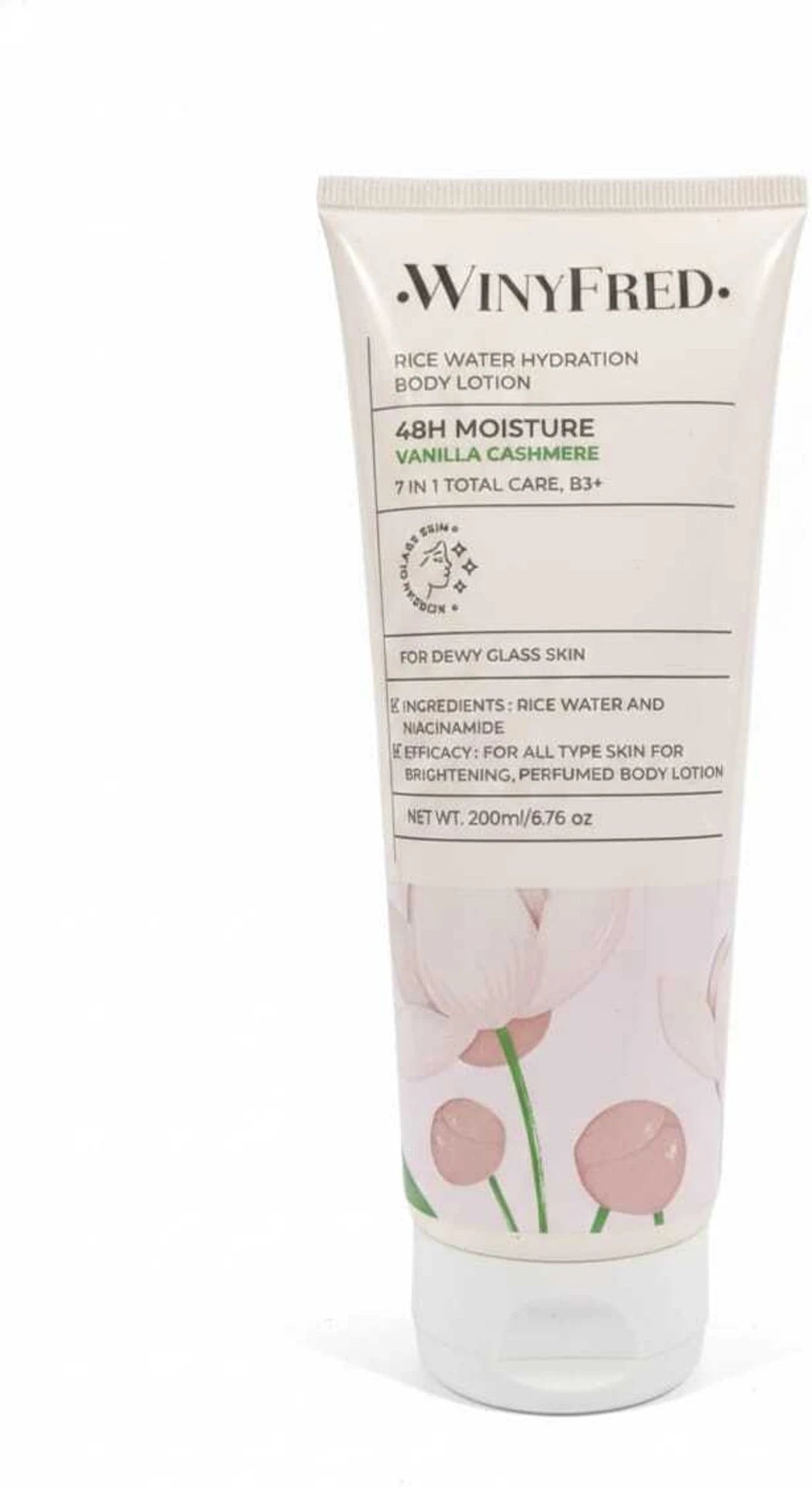 WINYFRED Vanilla Cashmere Body Lotion | Korean Formulation with Rice Water & Niacinamide | Deep Moisturizing Body Lotion for Soft, Smooth & Glowing Skin | Non-Greasy | 200ml