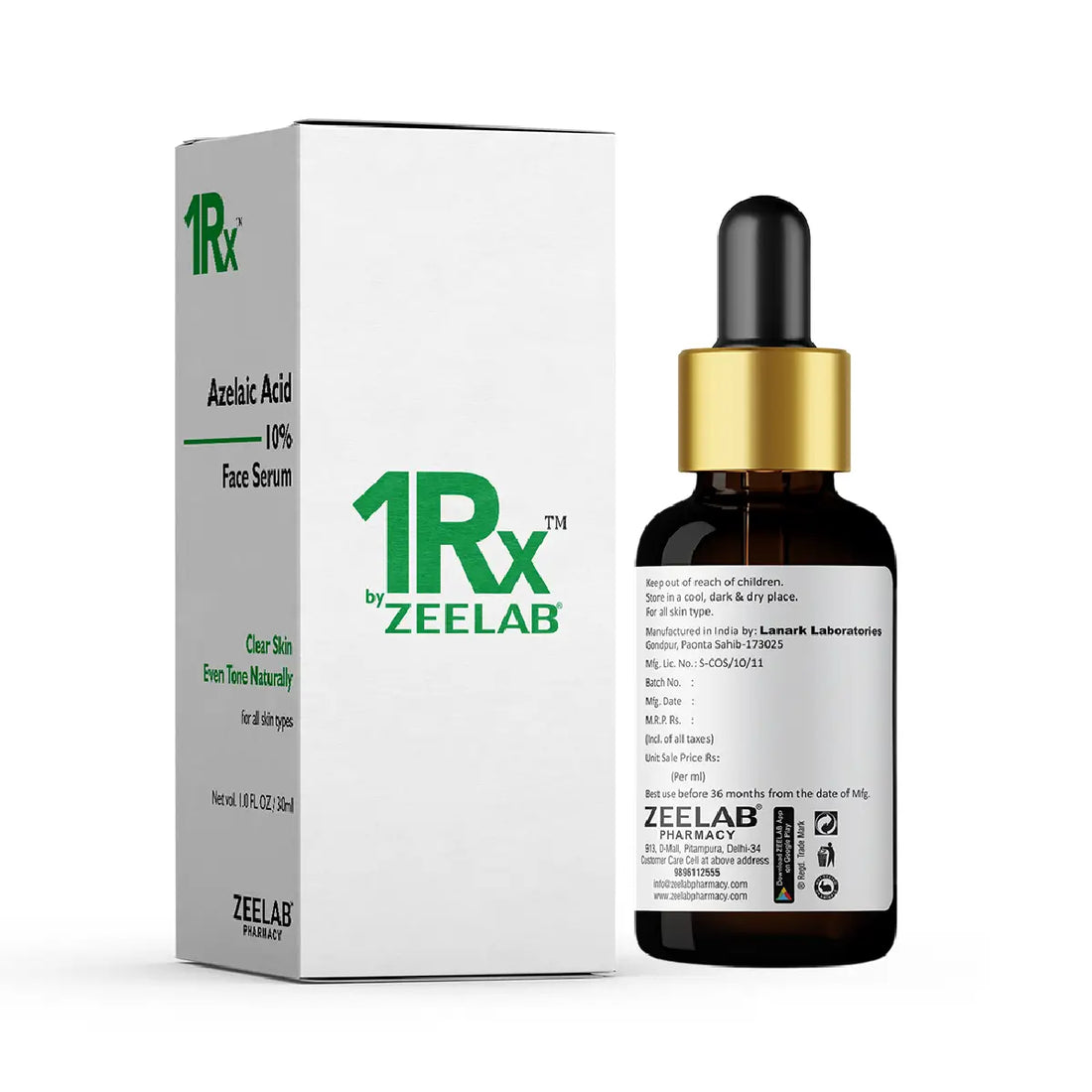 ZEELAB 1RX Azelaic Acid 10% Face Serum 30ml