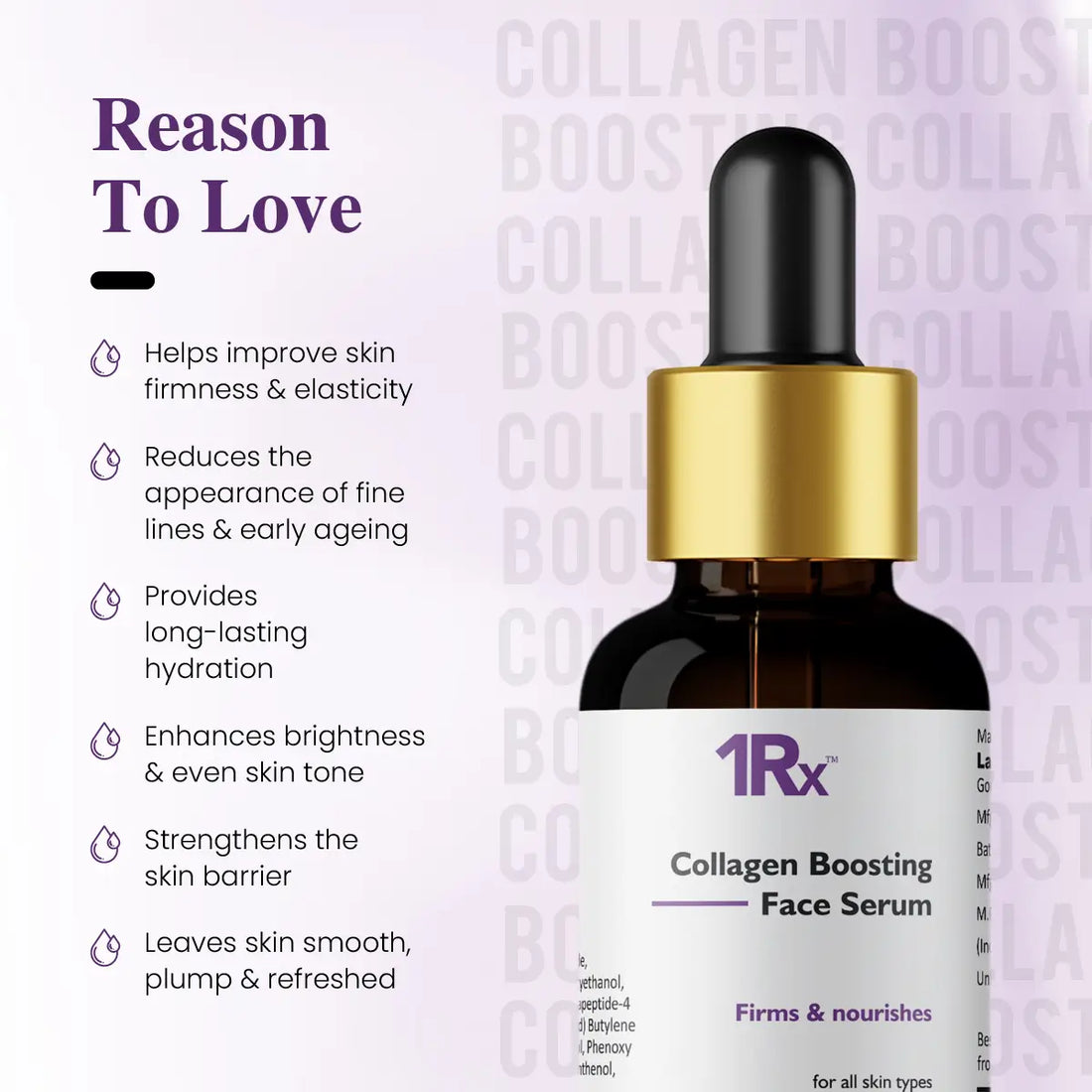 ZEELAB 1RX Collagen Boosting Face Serum | Niacinamide, Vitamin C, Hyaluronic Acid & Peptide Complex | Anti-Aging & Skin Firming | 30ml