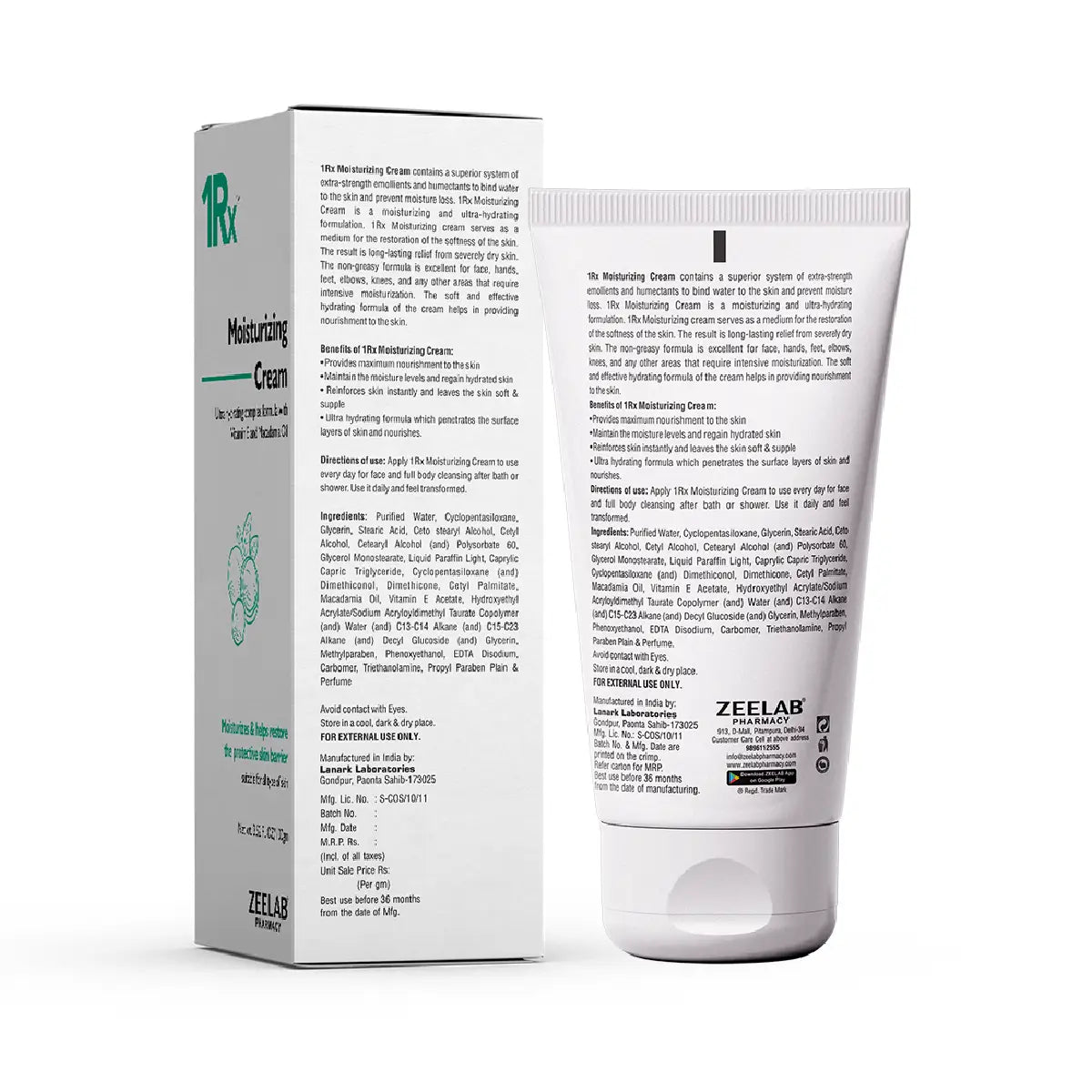 1RX Moisturizing Cream | Glycerin, Dimethicone, Liquid Paraffin, Macadamia Oil & Vitamin E | Deep Hydration for Dry & Sensitive Skin | 100g