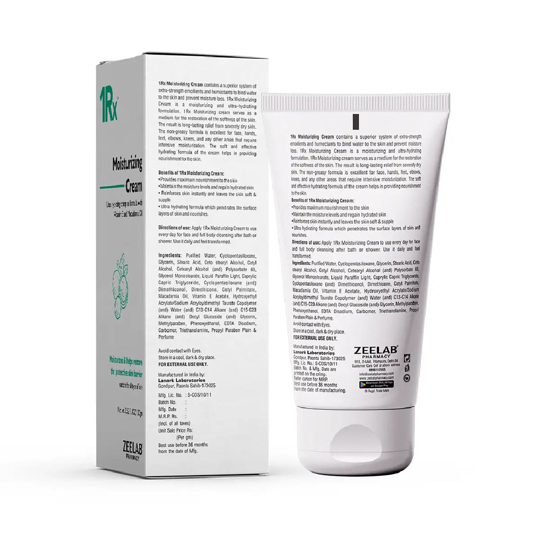 1RX Moisturizing Cream | Glycerin, Dimethicone, Liquid Paraffin, Macadamia Oil & Vitamin E | Deep Hydration for Dry & Sensitive Skin | 100g
