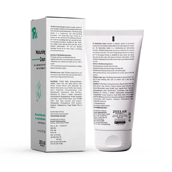1RX Moisturizing Cream | Glycerin, Dimethicone, Liquid Paraffin, Macadamia Oil & Vitamin E | Deep Hydration for Dry & Sensitive Skin | 100g