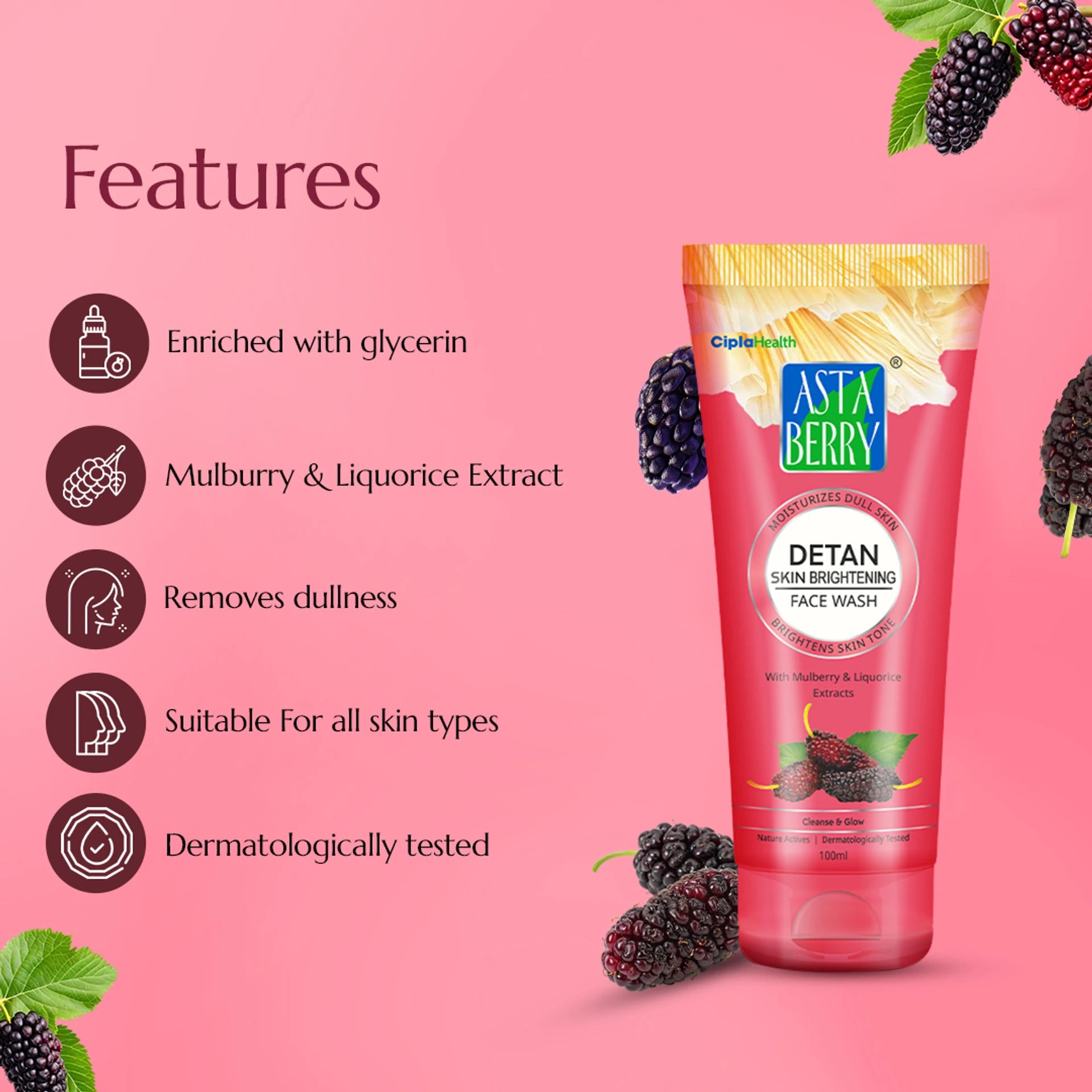 ASTABERRY De-Tan Skin Brightening Face Wash – 60ml