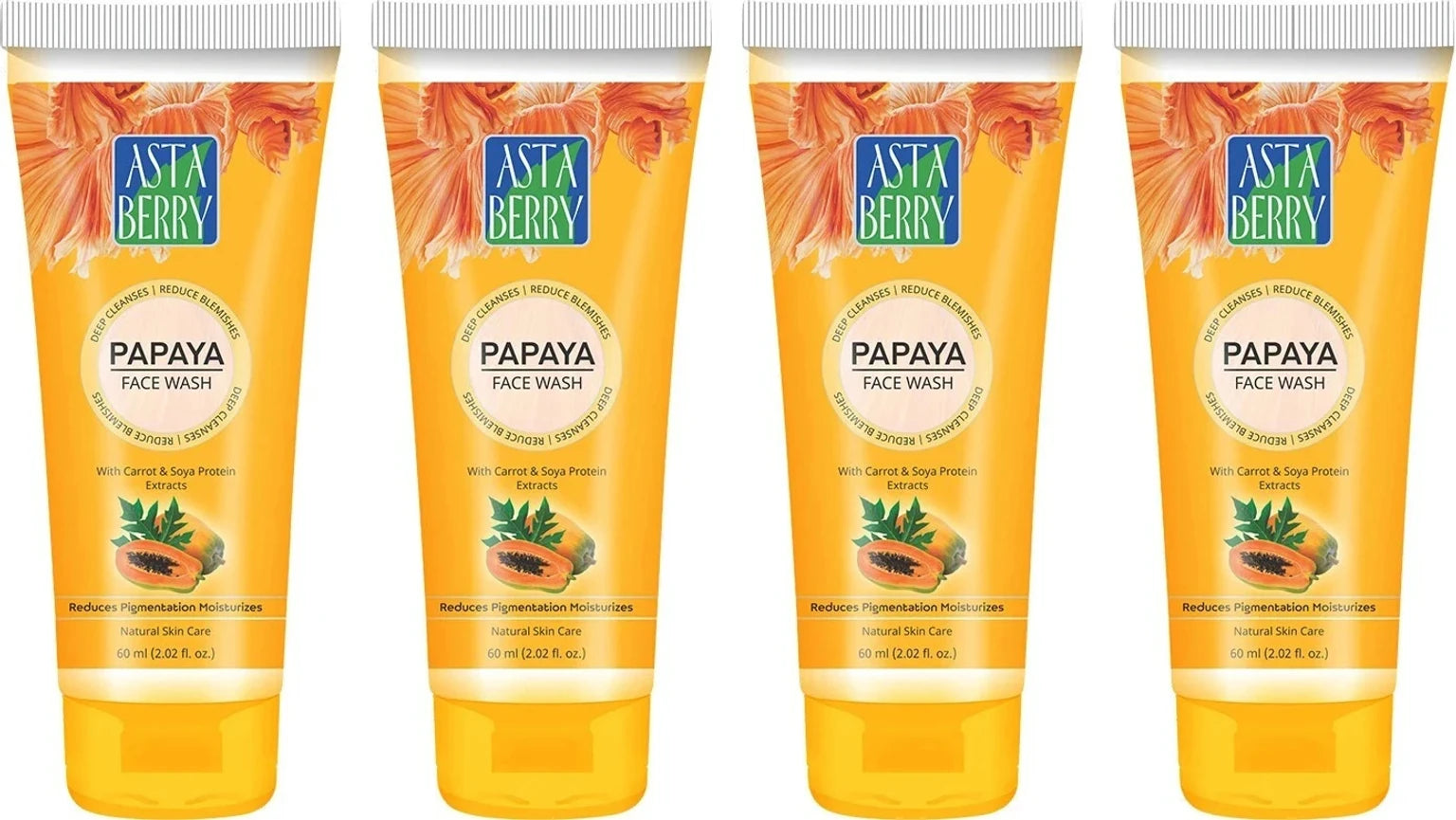Astaberry Papaya Face Wash | Brightening & Deep Cleansing Face Cleanser for Glowing Skin | Removes Dirt & Excess Oil | 60ml