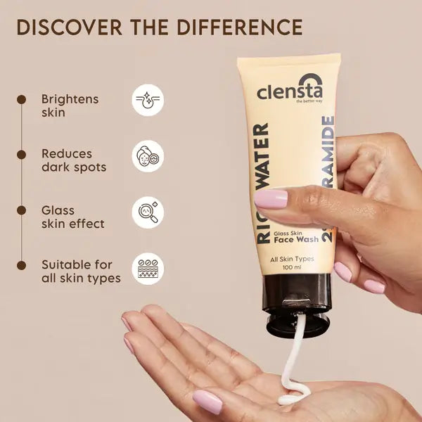 Clensta Rice Water Face Wash 2% Ceramide for Glass Skin| 100ml