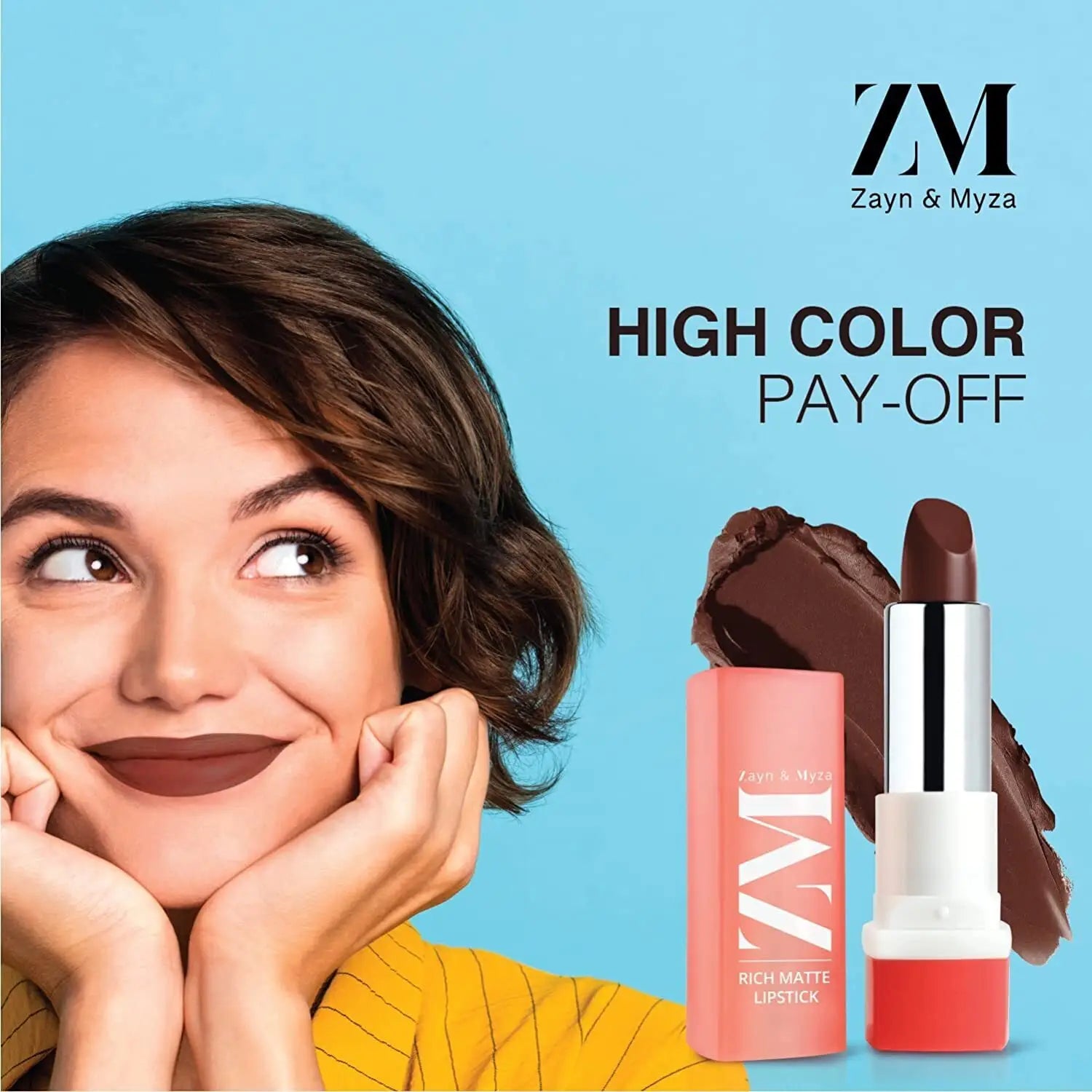 ZM Zayn & Myza Rich Matte Lipstick | Smooth and Light Weight | Intense Color in one Swipe | High Pigmentation Bullet Lip Stick Enriched with Argan oil, Murumuru and Shea Butter, (4.2 G)