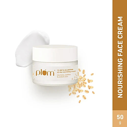 Plum 1% Oat & Allantoin All-Day Moisturizing Face Cream For Dry, Sensitive Skin|With Vitamin E & B5|Soothes & Nourishes Skin|Strengthens Skin Barrier|For Women & Men|100% Vegan|50 G