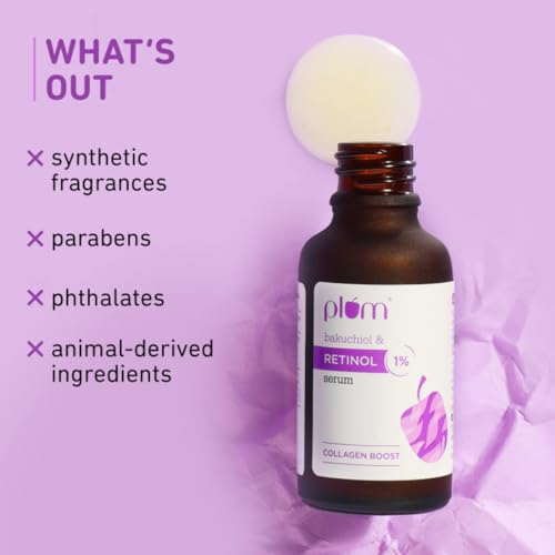 Plum 1% Retinol Advanced Anti Aging Night Face Serum with Bakuchiol | Boosts Collagen, Reduces Fine Lines & Wrinkles | Retinol Serum for Face | for Women & Men | Suits All Skin Types | 20ml