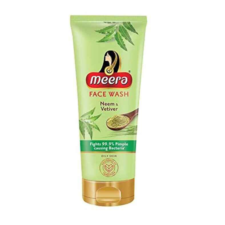 Meera Neem & Vetiver Face Wash, Fights 99.9% Pimple Causing Bacteria, Dry to Normal Skin, 50g