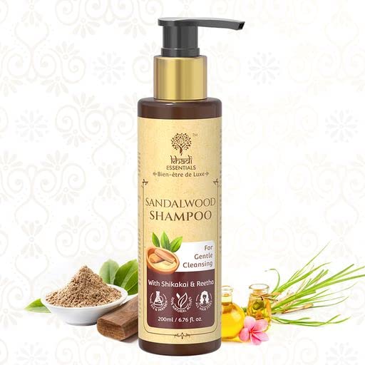 Khadi Essentials Sandalwood Hair Shampoo with Shikakai, Reetha And Bhringraj Oil, For Hair Strengthening, Growth, 200ml SLS Paraben Free