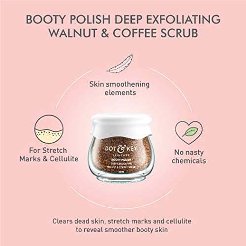 Dot & Key Booty Polish Deep Exfoliating Walnut & Coffee Body Scrub, 60ml, for butt, thighs and hips, anti-cellulite and dark spots reduction