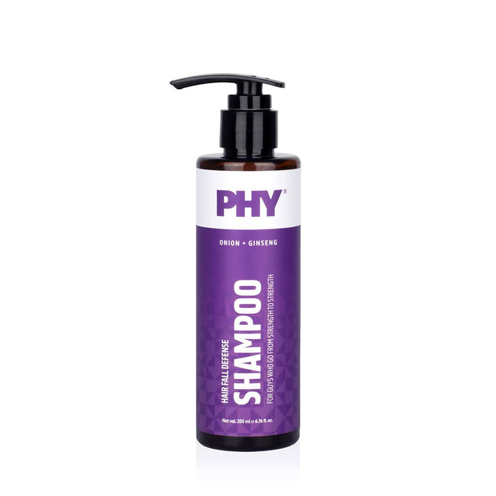 Phy Hair Fall Defense Shampoo with Onion + Ginseng | Reduces hair fall by strengthening roots & promotes hair growth | No Sulphates & Parabens | Great for all hair types, 200 ml
