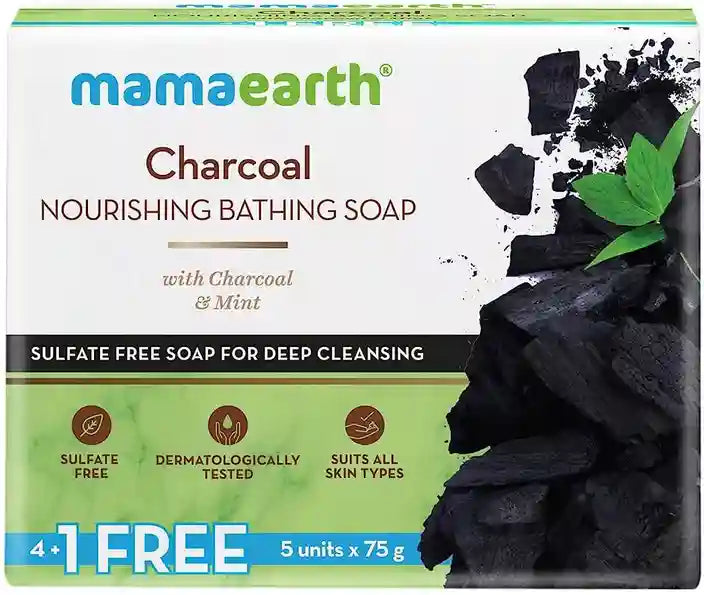 Mamaearth Charcoal Nourishing Soap With Charcoal and Mint for Deep Cleansing – 5x75g