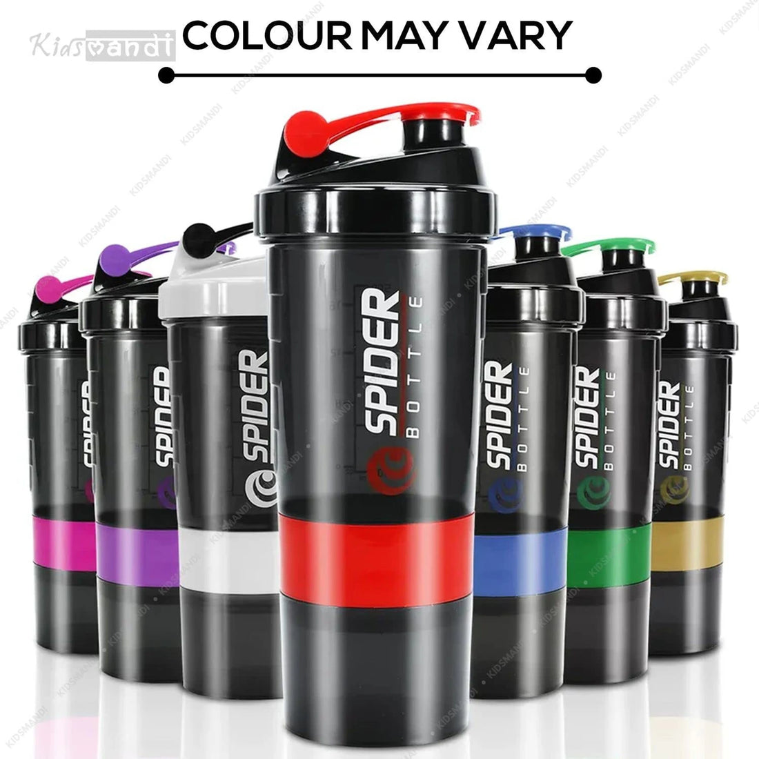 Gym Spider ProMix Shaker Bottle 500ml | Leakproof Protein Shaker with Extra Storage Compartments & Fitness Accessory Kit