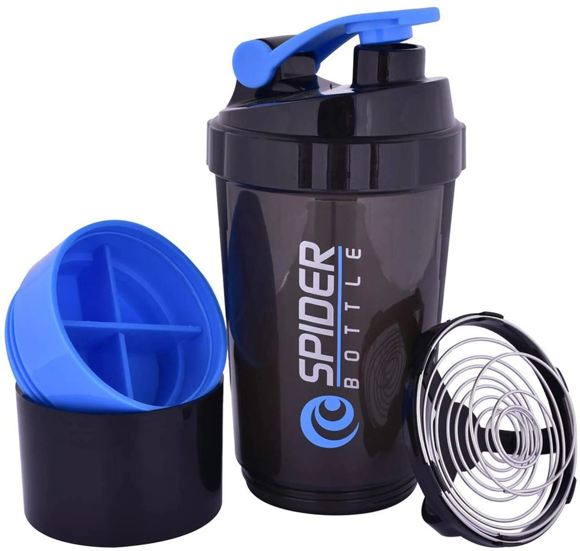 Gym Spider ProMix Shaker Bottle 500ml | Leakproof Protein Shaker with Extra Storage Compartments & Fitness Accessory Kit