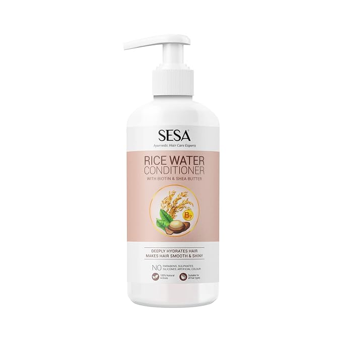 Sesa Rice Water Conditioner with Biotin & Shea Butter for Smooth & Shiny Hair | NO Sulphates, Parabens or Silicones - 300 ml