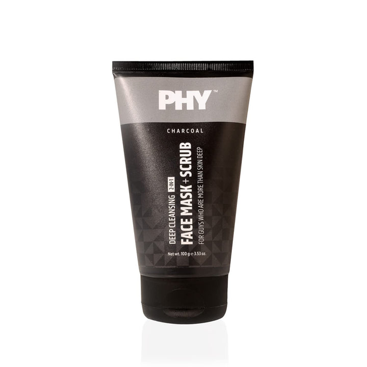 PHY 2-in-1 Charcoal Face Mask + Scrub | Exfoliates skin, unclogs pores, removes dirt & impurities | Skin detox to make it smooth | Great for Oily or Combi Skin, 100 gm