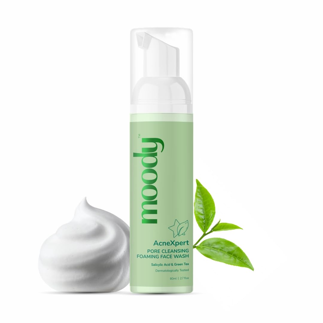 Moody Acnexpert Foaming Face Wash | 2% Salicylic Acid & Green Tea Cleanser for Oily & Acne-Prone Skin | Alcohol & Sulphate Free | 80ml