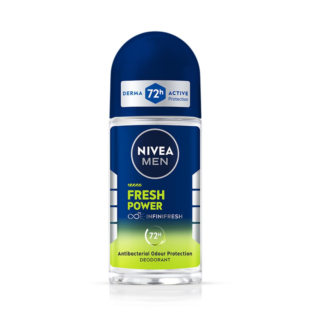 NIVEA MEN Fresh Power Roll-On Deodorant | 48 H Long Lasting Freshness | Fights bacteria and body odour | Fresh musk fragrance | 0% Alcohol | Dermatologically Approved & Paraben Free Formula | 50ml