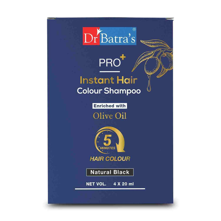 Dr Batra's Pro+ Instant Hair Colour Shampoo Natural Black, Suitable For Both Men And Women 4x20ml
