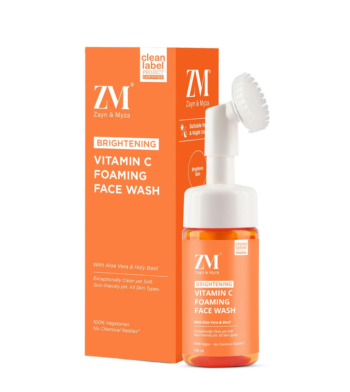 ZM Vitamin C Foaming Face wash | For glowing skin | Exfoliator Brush for Deep Cleansing | Brightening Face wash for men & women | All skin types - 100 ml