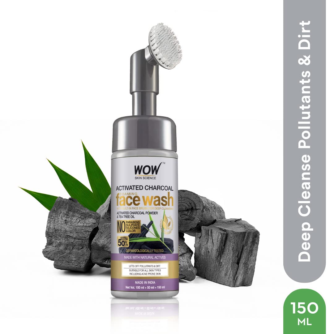 WOW Skin Science Charcoal Foaming Face Wash with Built-in Brush (150 ml)