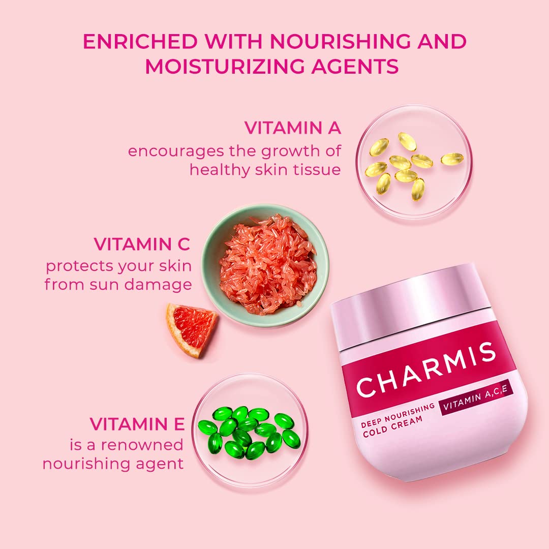 Charmis Deep Nourishing Cold Cream with Vitamin A, C, E, 30ml, for Glowing and Moisturized Skin, for All Skin Types
