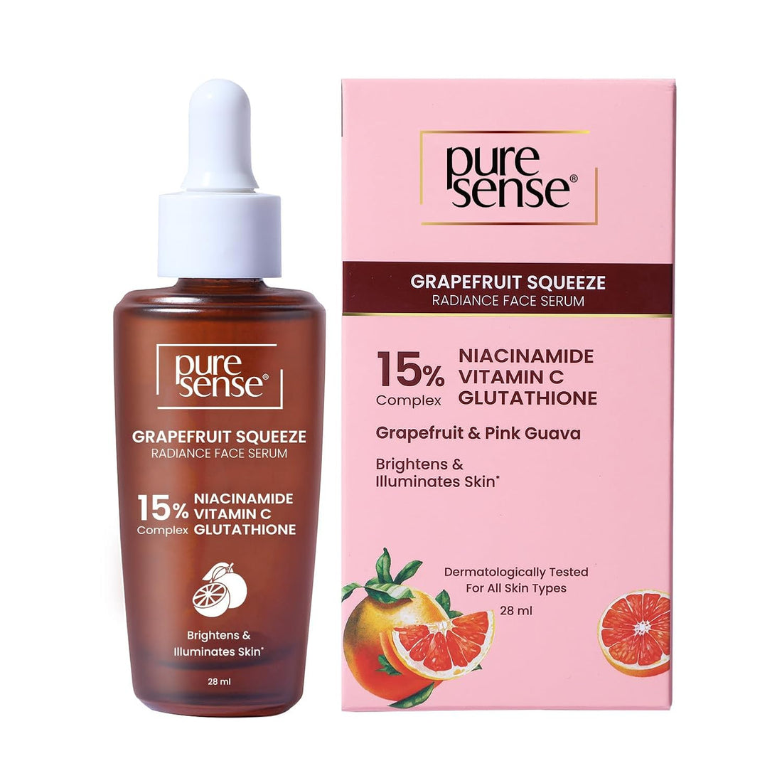PureSense 15% Niacinamide, Vitamin C & Glutathione Radiant Face Serum with Grapefruit | 10ml