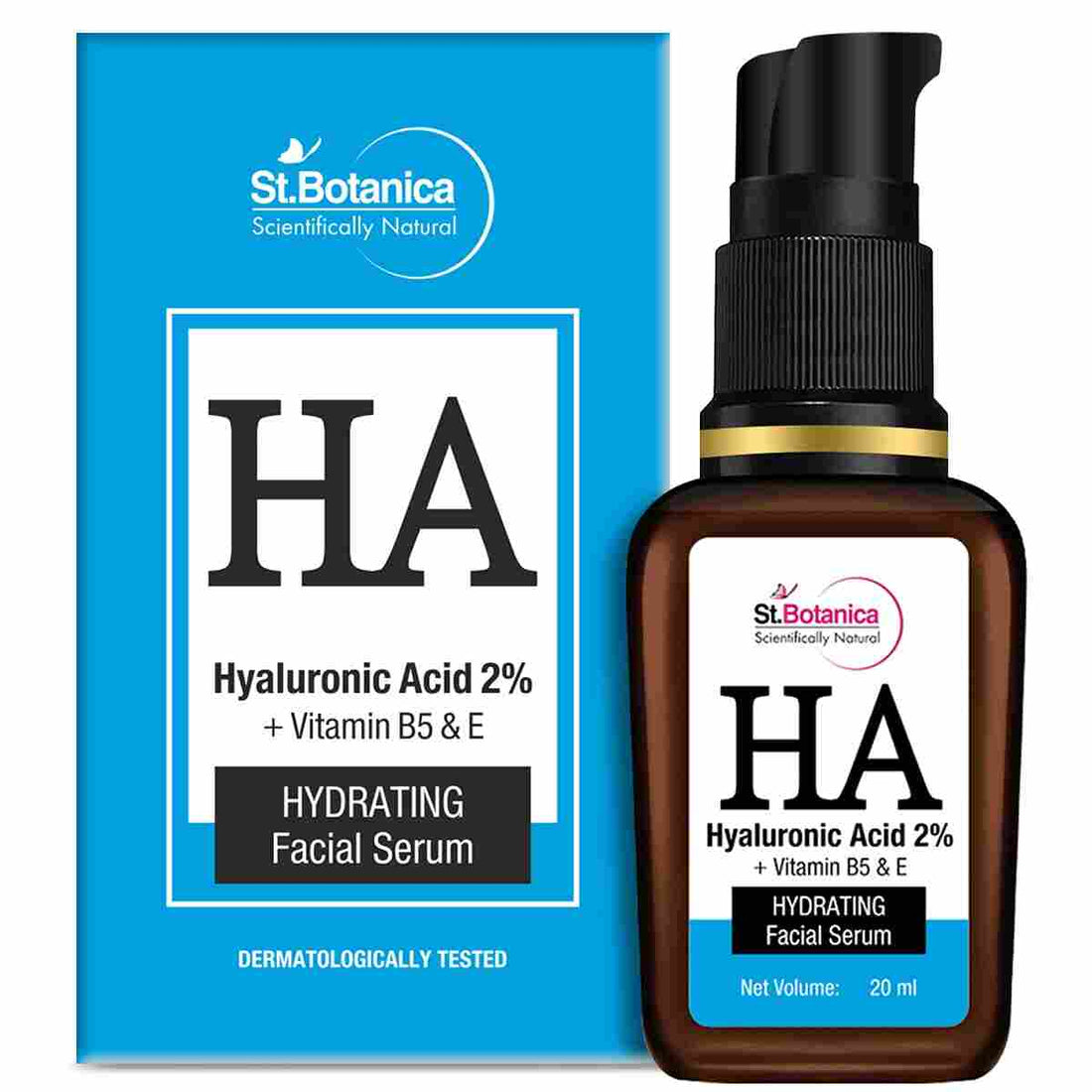 St.Botanica Hyaluronic Acid 2% + Vit B5 Face Serum, 20ml with Hyaluronic Acid, Vitamin B5 & E for Intense Hydration, Plump & Glowing Skin