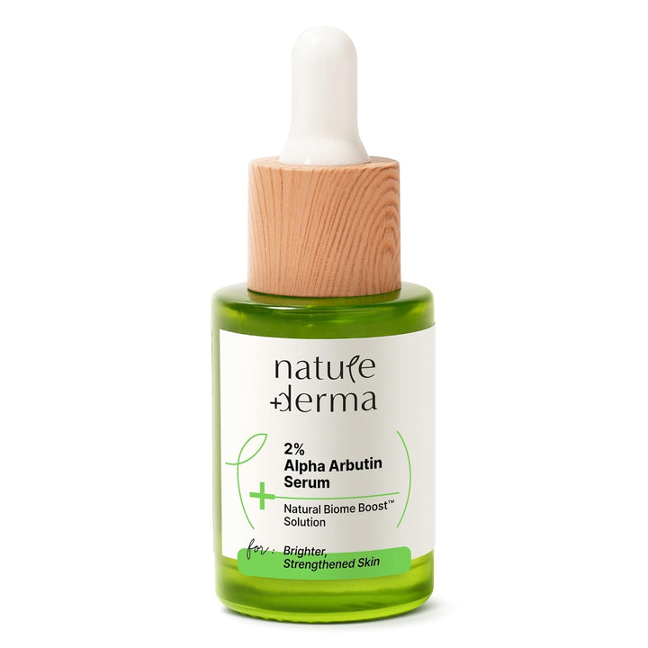 Nature Derma 2% Alpha Arbutin Serum with Natural Biome-Boost™| Reduces Dark Spots, Pigmentation| Brighter & Strengthened Skin | 30ml | Dermatologically Tested