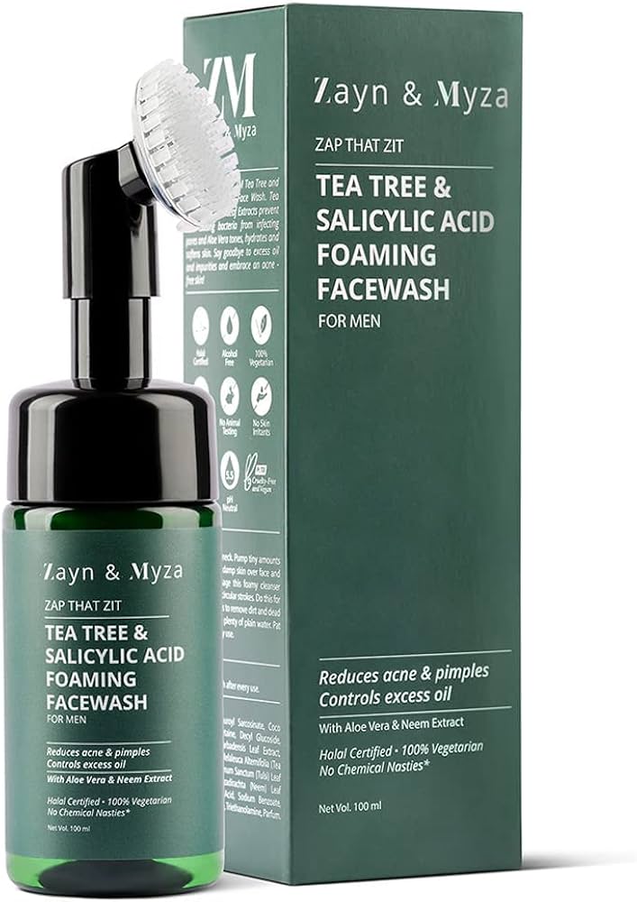 ZM Zayn & Myza Tea Tree & Salicylic Acid Foaming Face Wash For Men Built-in Brush For Deep Cleansing | Anti Acne Face Wash For Oily Skin | Reduces Acne, Pimples | For all Skin 100ml
