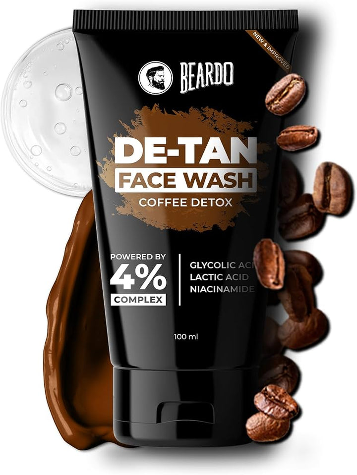 Beardo DeTan Face Wash for Men | With Vitamin E, Aloe Vera & Coffee | All in One Tan removal Face Wash for Men | Exfoliates, Brightens and Hydrates Skin | All Skin type | 100ml