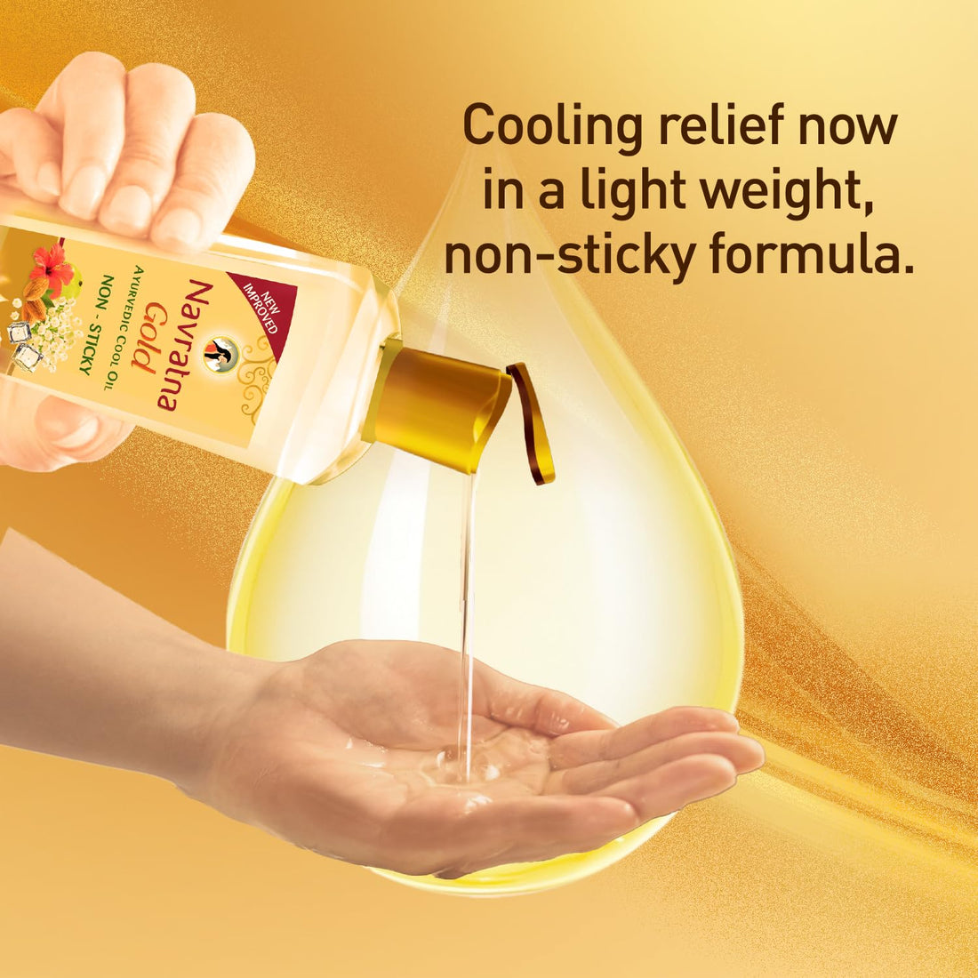 Navratna Gold Ayurvedic Cool Oil | Goodness of Almonds | Non-Sticky and Fresh Lily Fragrance | 100ml