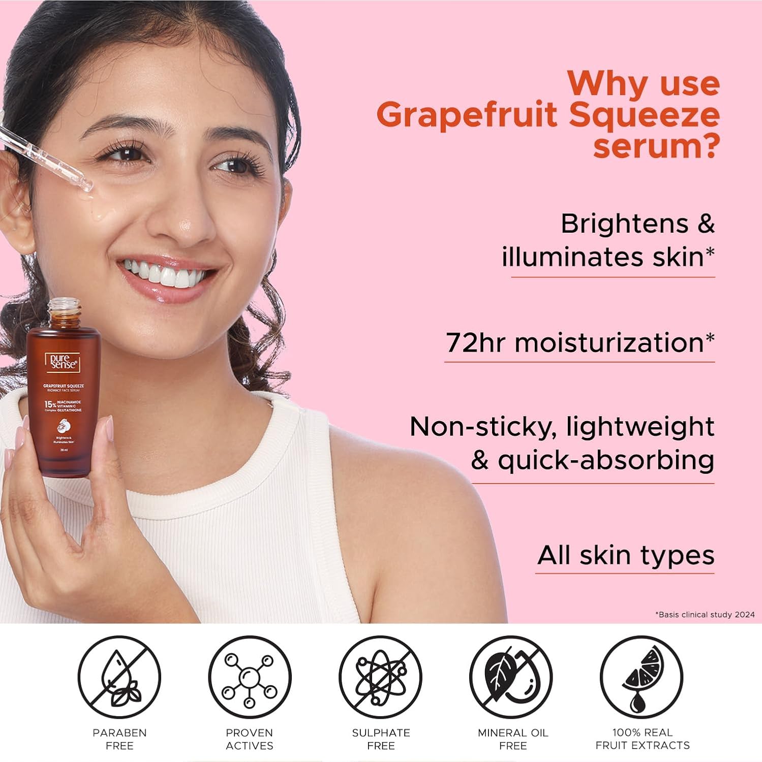 PureSense 15% Niacinamide, Vitamin C & Glutathione Radiant Face Serum with Grapefruit | 10ml