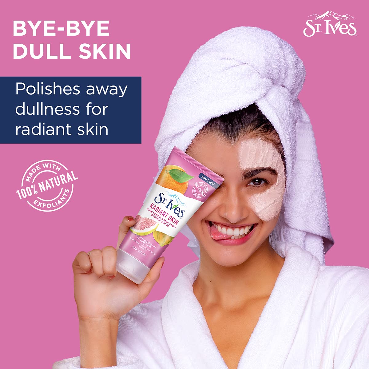 St. Ives Even & Bright Pink Lemon & Mandarin Orange Face Scrub | Gentle Exfoliating Scrub for Brighter, Glowing Skin | 170ml