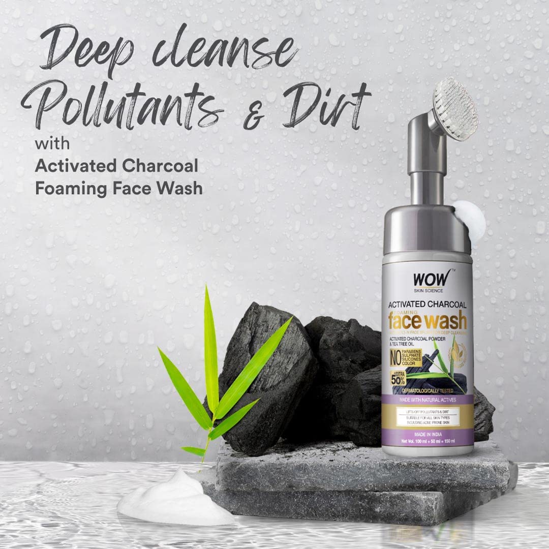 WOW Skin Science Charcoal Foaming Face Wash with Built-in Brush (150 ml)