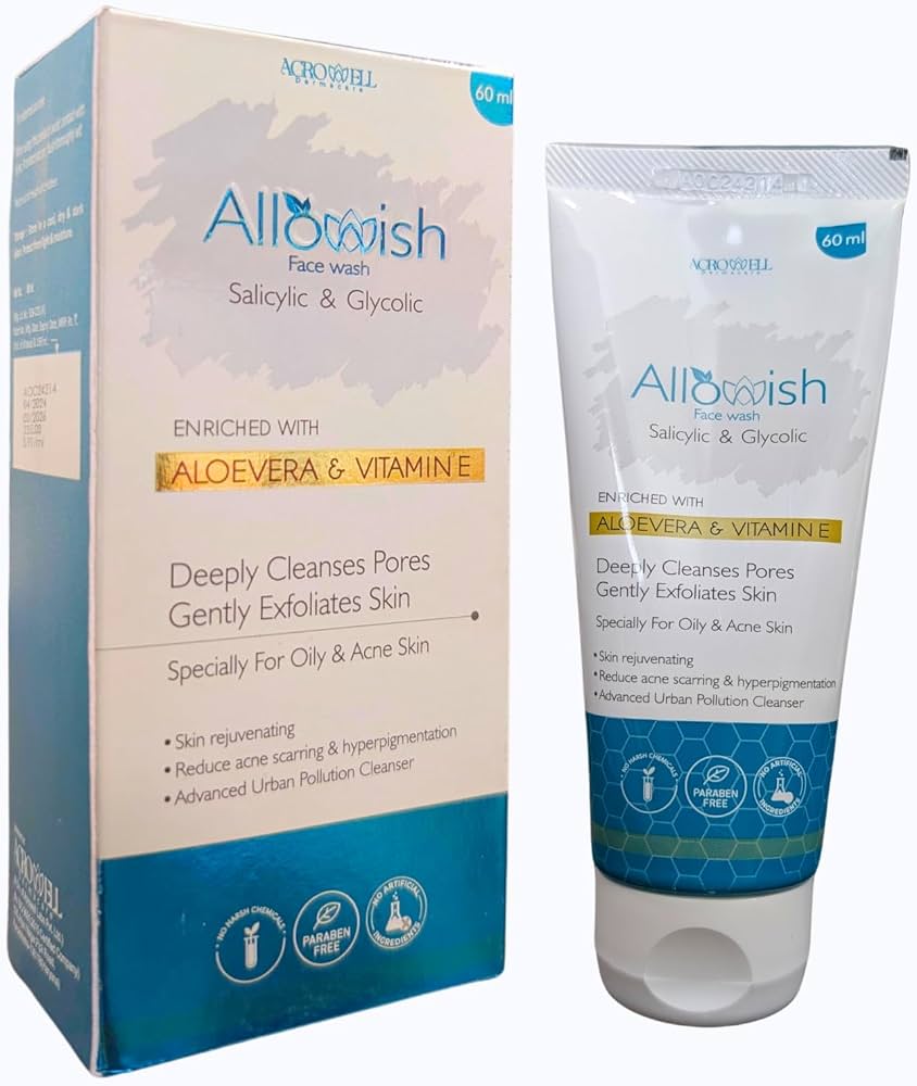 ALLOWISH Salicylic Acid Face Wash by Acrowell | Salicylic & Glycolic Acid Face Wash for Acne, Pimples & Oily Skin | 60ml