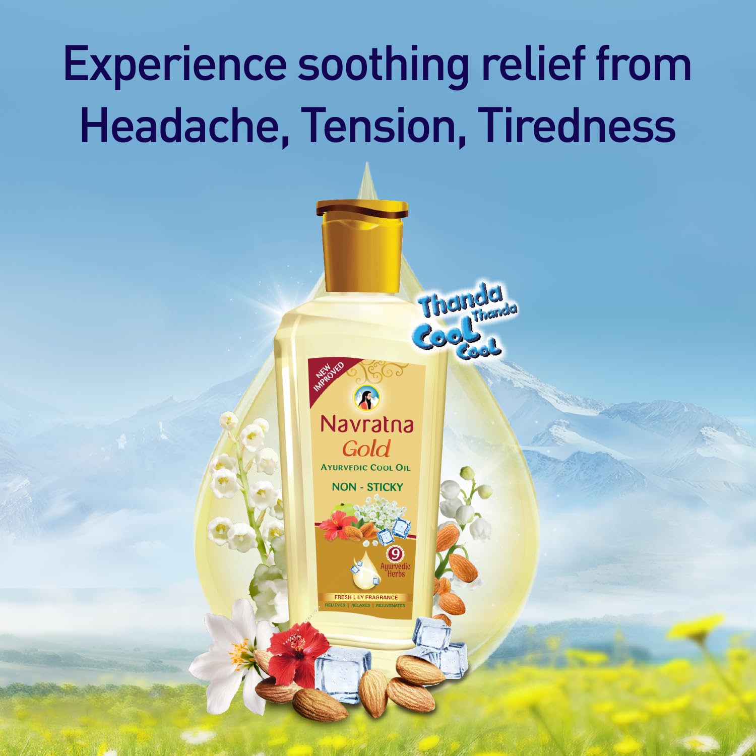 Navratna Gold Ayurvedic Cool Oil | Goodness of Almonds | Non-Sticky and Fresh Lily Fragrance | 100ml
