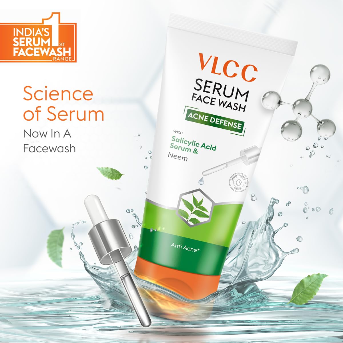 VLCC Serum Face Wash | Salicylic Acid & Neem Face Cleanser for Acne, Pimples & Unclogged Pores | Dermatologically Tested | 50ml