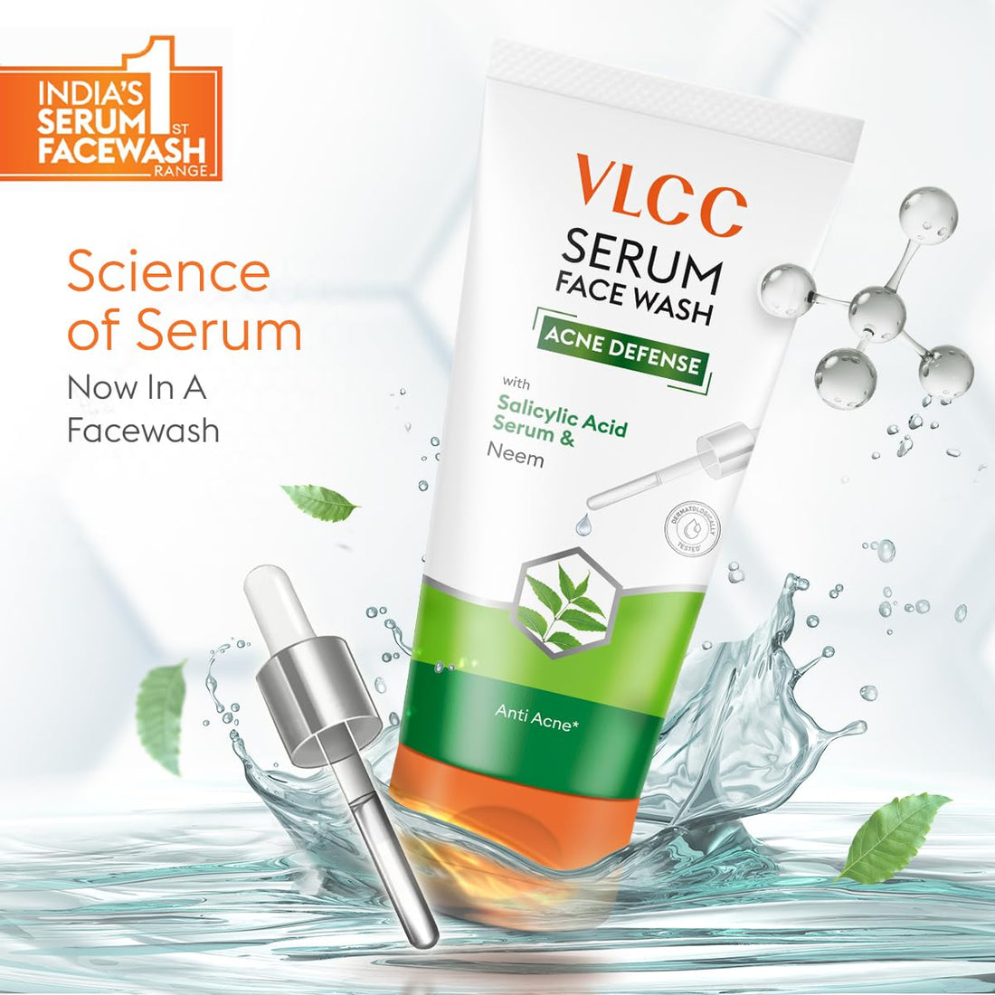 VLCC Serum Face Wash | Salicylic Acid & Neem Face Cleanser for Acne, Pimples & Unclogged Pores | Dermatologically Tested | 50ml