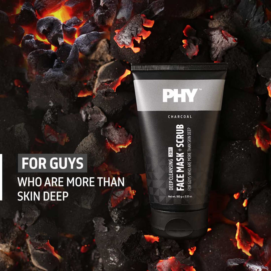 PHY 2-in-1 Charcoal Face Mask + Scrub | Exfoliates skin, unclogs pores, removes dirt & impurities | Skin detox to make it smooth | Great for Oily or Combi Skin, 100 gm