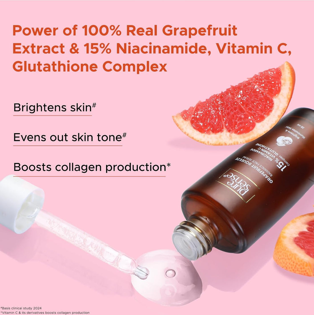 PureSense 15% Niacinamide, Vitamin C & Glutathione Radiant Face Serum with Grapefruit | 10ml
