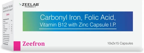 Iron Carbonyl (100mg) + Folic Acid (1mg) + Vitamin B12 (5mcg) + Zinc (25mg) Capsules